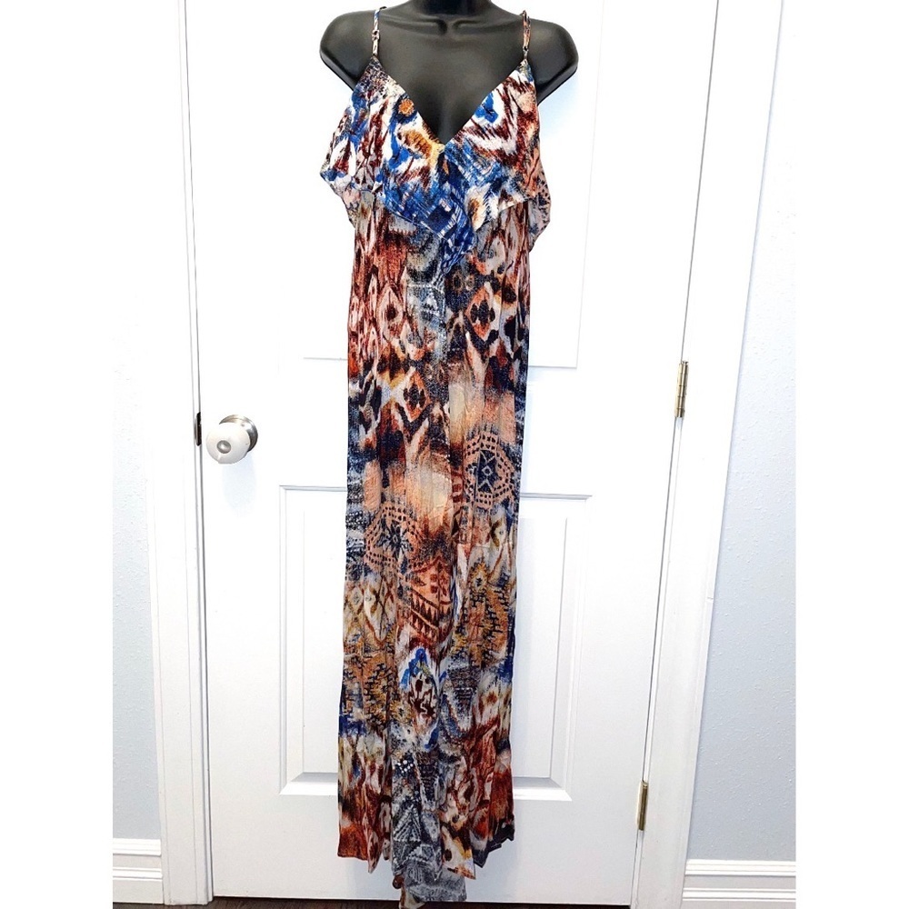 Orange and blue maxi dress medium